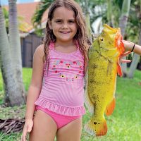 Six year old Sophia Dalton caught her first peacock bass while fishing with her Aunt Michelle.