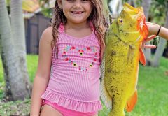 Six year old Sophia Dalton caught her first peacock bass while fishing with her Aunt Michelle.
