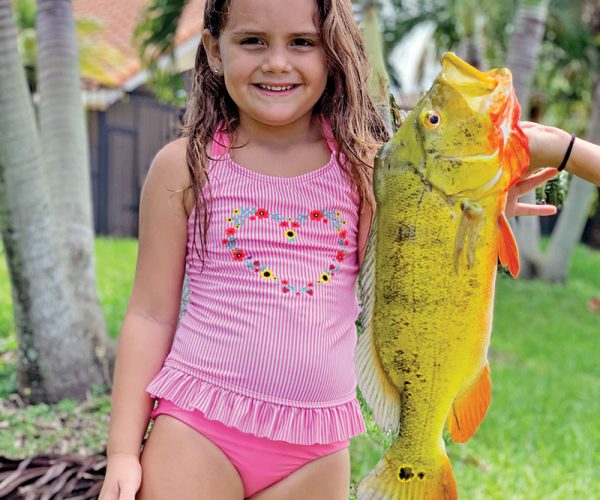 Six year old Sophia Dalton caught her first peacock bass while fishing with her Aunt Michelle.