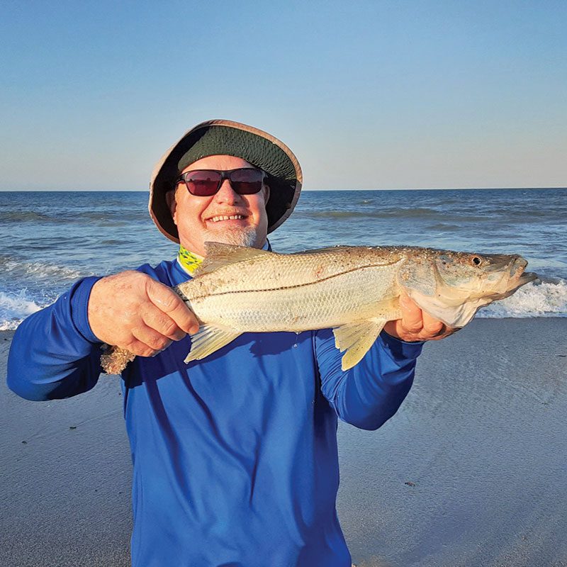 Beautiful beach snook caught on sand fleas.