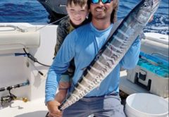 Derek McQuaig caught this wahoo with planers and islander lures slow trolling along weed line.