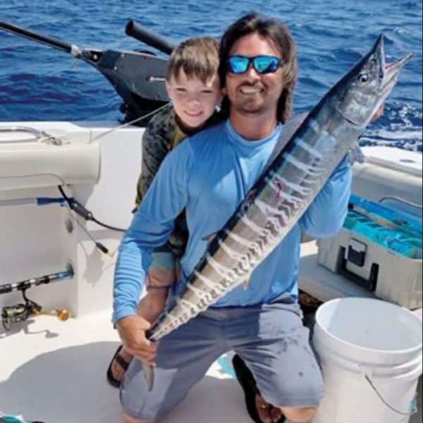 Derek McQuaig caught this wahoo with planers and islander lures slow trolling along weed line.