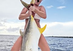 Elisa battled this monster jack crevelle for 45 minutes in the Indian River. Caught on a live hoglegs mullet. What a beast!