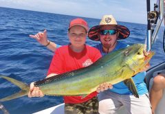 Junior angler nabbed a respectable mahi mahi offshore fishing with Fired Up Charters.