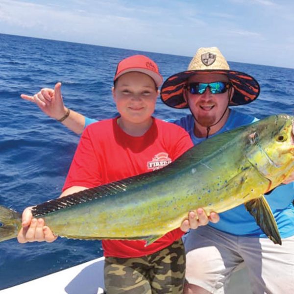 Junior angler nabbed a respectable mahi mahi offshore fishing with Fired Up Charters.