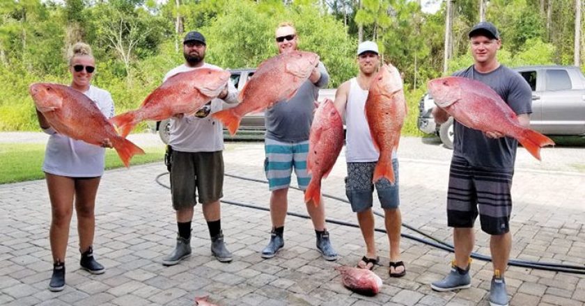 Kaytlyn, Ronnie, Keith, Matson and Brandon had a fine day catching their limit of red snapper.