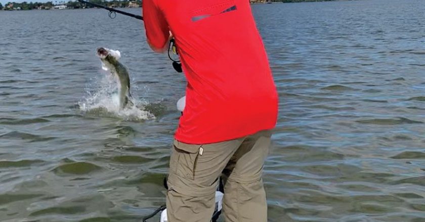 Zach Catlett hooked a nice birthday tarpon on a trip with Fineline Fishing Charters.