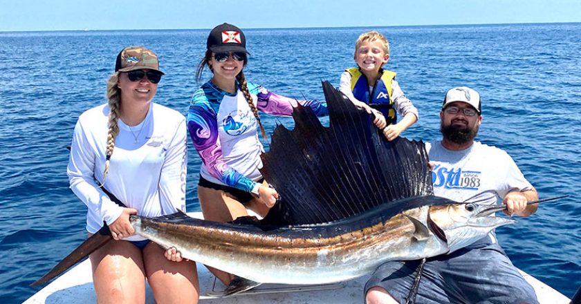 Kaytlyn, Katelin, Brantley and Ronnie hooked this nice 80-90 lb. sailfish out of Sebastian in 400ft. of water.
