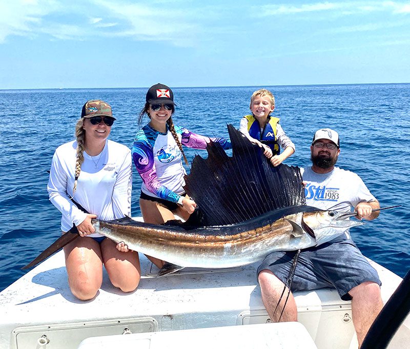 Kaytlyn, Katelin, Brantley and Ronnie hooked this nice 80-90 lb. sailfish out of Sebastian in 400ft. of water.