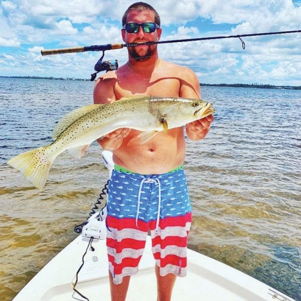 Capt Brett Shumate sporting a 30 inch trout. Many big trout have been taken in our bays this year.