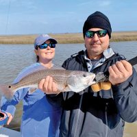 Dan & Jessica Susich duked it out on Capt. Kens boat. Tough conditions but caught Redfish!