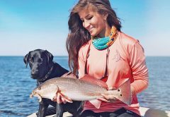 Emma Hurley with her first redfish caught on artificial while sight fishing with the Murph dog.