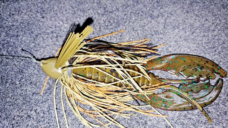 Gambler Double Weed Guard jig tipped with a Megga Daddy Craw.