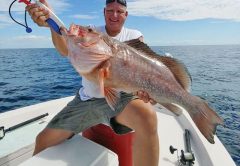 Glenn with a fine red grouper on the opening day of fall snapper season on the C-note boat.