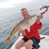 Joan traveled all the way up from Tampa to catch and release this bull red aboard the C-note boat.