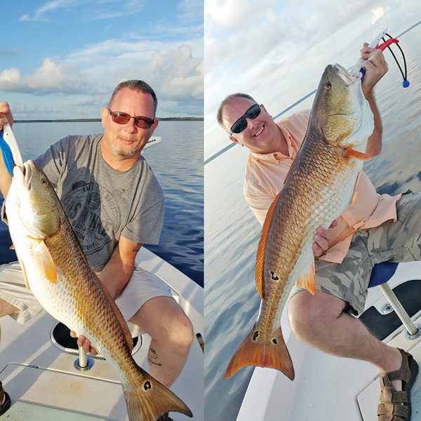 Joe & Lance catching bull reds on light tackle aboard the C-note boat.