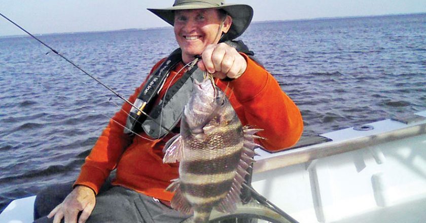 John David with a nice sheepshead aboard Natural World Charters with Capt. Chester Reese.