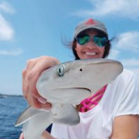 Laura picking on sharks in the bay...