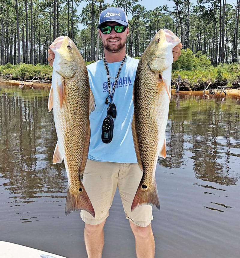 Local redfish tournament angler Michael Cowart caught these Panama City studs using a pearl colored Zman SteakZ .