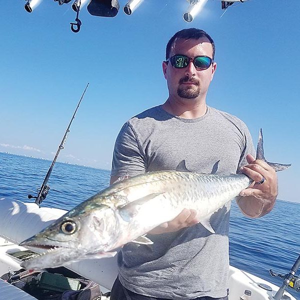 Mike Jacobs King Mack fishing with Capt. Jason.