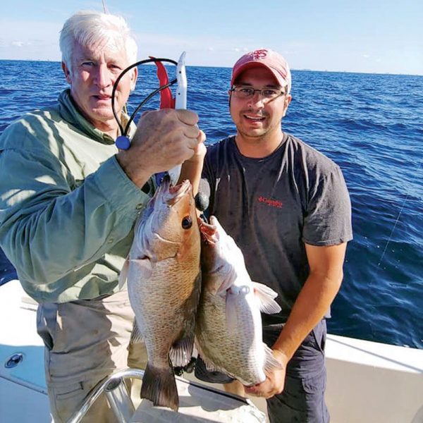 Mike and Ash doubled up with some nice black snappers aboard the C-note boat.