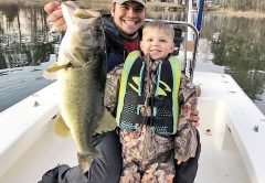 Nic Jeter and Cash Whittaker, both of Faceville, GA, with an 8 lb. bass.