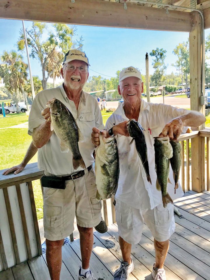 Red Holland and Frank Williams with their winning bag of 14.21 lbs and their 5.84 lb lunker in last month’s Reel Money Team Trail event.