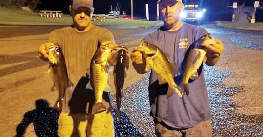 Ryan Lemieux & Keith Richardson with their 9.92 pounds winning sack of Deerpoint bass. These guys have won all but one Tuesday Night Shootout event.