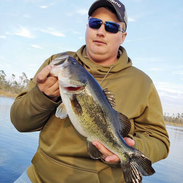 Sam caught this fine Deerpoint Lake bass swimming a Gambler Burner worm in the pads.