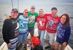 This Massachusetts National Guard unit fishing aboard the Kitchen Pass in their ugly Christmas Sweaters.