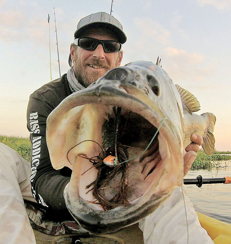 Rod Salser with a big bass he caught on Gaterbait's hand tied jig.