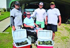 Paul Tyre, Angelo Koundourakis, Brandon and Neal Autry from Woodville, FL with a day's catch of Seminole shellcrackers