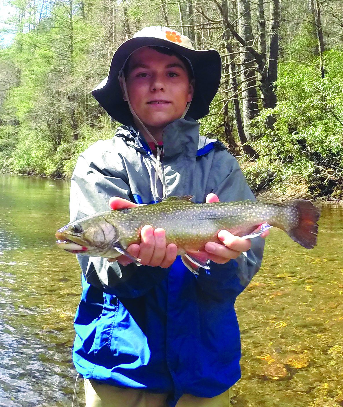 Bennett Mahon caught this beautiful brook trout on his first fly fishing trip on the Chattooga