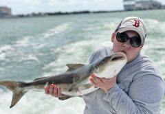 Nice cobia caught by this fisher gal on a sportfishing charter with Fishing Headquarters