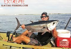 Joe Hector with a 30 lb plus blackfin tuna caught on a live goggle eye.