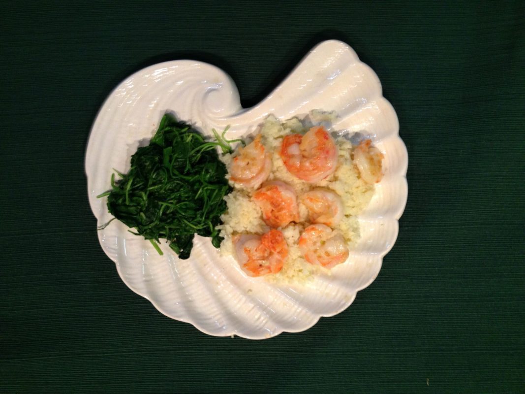 SHRIMP WITH CAULIFLOWER GRITS & ARUGULA Coastal Angler & The Angler