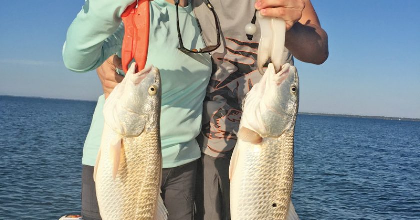 Lindsey and Bryan, from Kentucky, doubled up on their first ever redfish caught in St. Joe bay