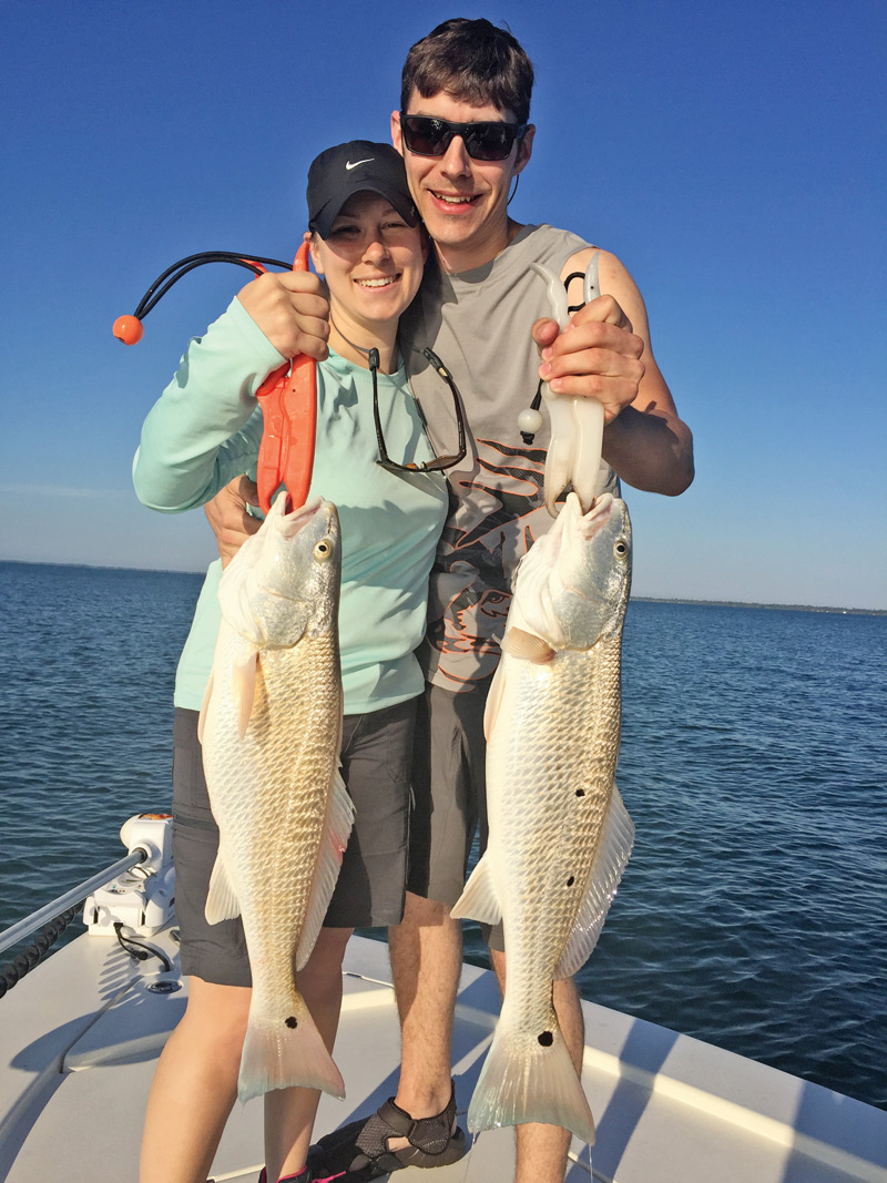 Lindsey and Bryan, from Kentucky, doubled up on their first ever redfish caught in St. Joe bay