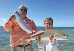 Frank Sr. and Frank Jr., here from Tennessee, doubled on a pair of over slot redfish on a morning trip.