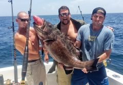 Capt Brett and Clay of Fishing Headquarters with a monster black grouper caught deep dropping over a wreck.