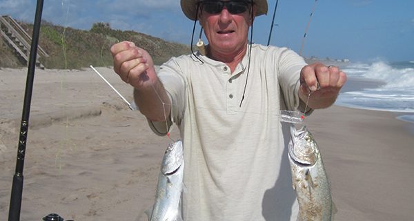 Mike during a Bluefish Blitz was catching the blues two at a time.