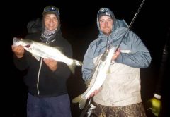 Friends William Hawley and Justin Ritchey doubled up on Snook from Sebastian Inlet both caught on a custom bucktail from T&Alures.