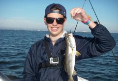 Jesse showing off a very nice weakfish he caught on a recent family outing. Well over a hundred fish boated and released!