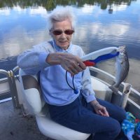 Mrs Helen Riley at age 91 the eldest person to fish with Capt Troy