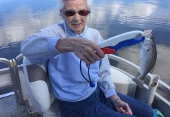 Mrs Helen Riley at age 91 the eldest person to fish with Capt Troy
