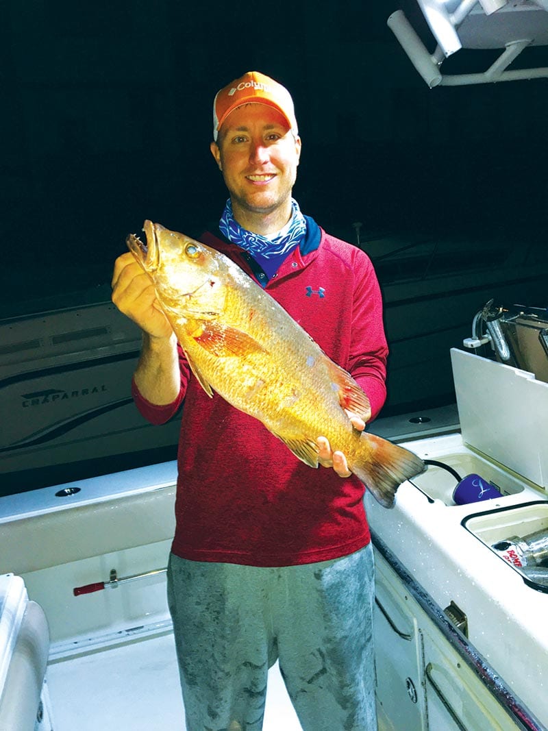 Joel Sabin with his first speared cubera snapper.