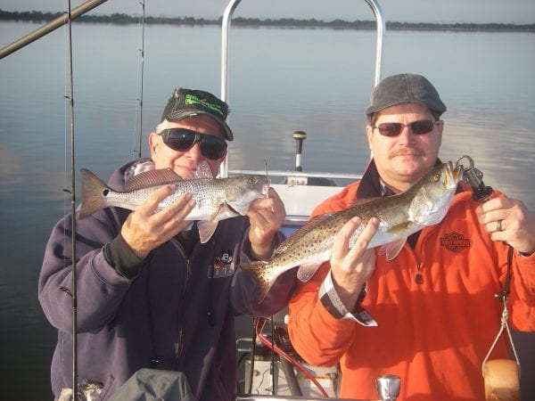 Bob and Mark had a great time catching spotted seatrout and redfish on a recent trip with Capt. Mark Wright
