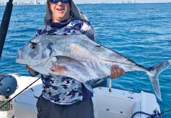 Hector Martinez with an African pompano caught off Miami Beach on a live sardine.