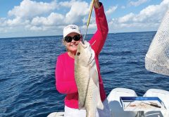 Sally Stribling slayed a slob of a mangrove snapper drifting a live ballyhoo off Key Largo.