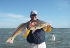 Bill battled a huge lagoon monster on a recent trip with Capt. Mark Wright. The 45 inch beast ate a Z-Man Diezel Minnowz and fought hard for nearly thirty minutes!